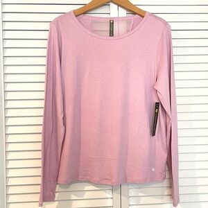 Stretch the Rules Pink Long Sleeve Tee M Mesh Back Twist Hem Yoga Pilates NWT